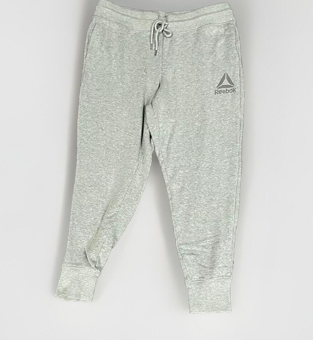 Reebok Women's Elite Cozy Oversized Fleece Jogger Side Pockets Grey Heather XL